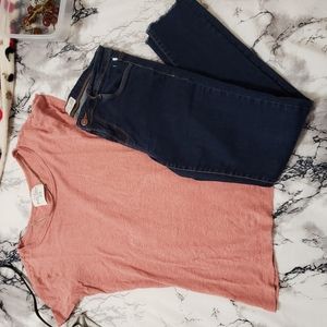 Zara jeans and coral shirt